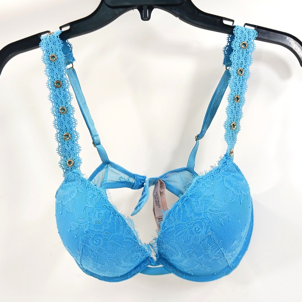 Victorias Secret Very Sexy Push Up Bra Blue Lace Grommet Strap 34C 192843-QD2